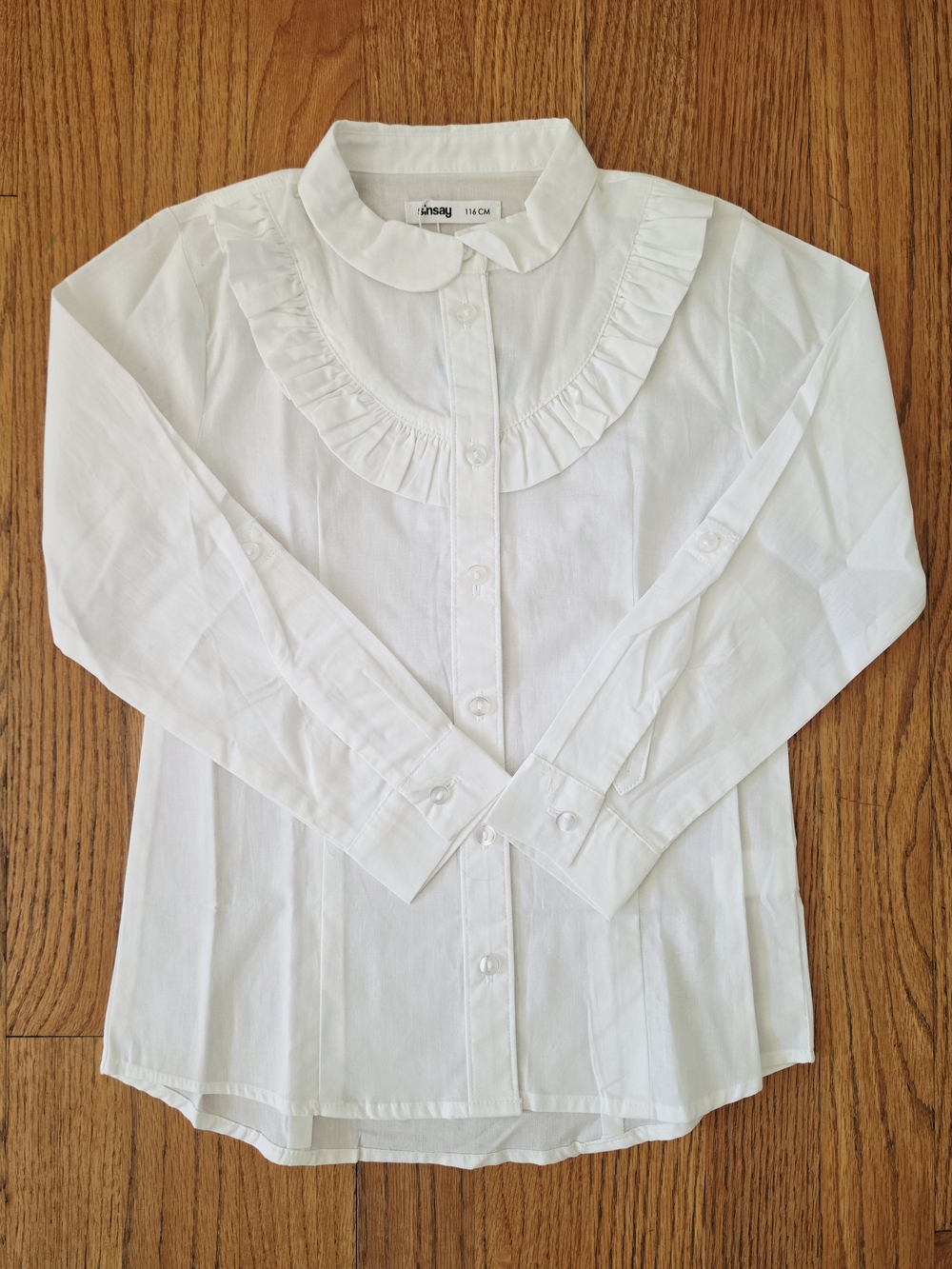 NEW! Girls White Ruffle-Collar Button-Down Shirt Size 6 / EU 116cm